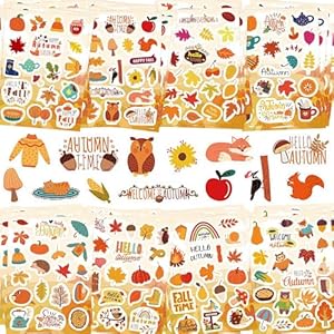 UPINS 924Pcs Fall Stickers, 48 Sheets Autumn Stickers Thanksgiving Stickers Fall Leaves Stickers Maple Leaf Pumpkin Stickers for Labels Envelopes Cards Scrapbook Classroom Party Decor