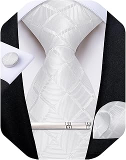 DiBanGu Silk Ties for Men Formal Plaid Check Necktie and Pocket Square Cufflinks Tie Clip Set Wedding Necktie with Gift Box