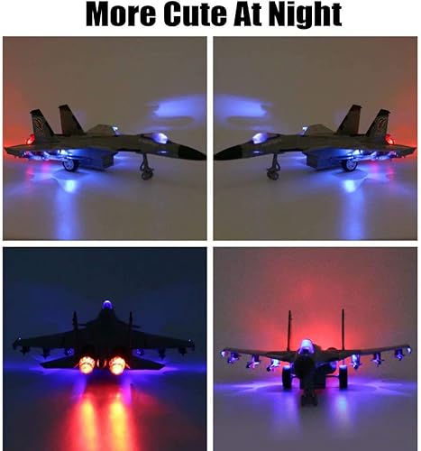 Miniatura 5 de Avión de juguete modelo aviones de aleación tire hacia atrás luchador para niños con luces intermitentes, sonido de jet real (gris)