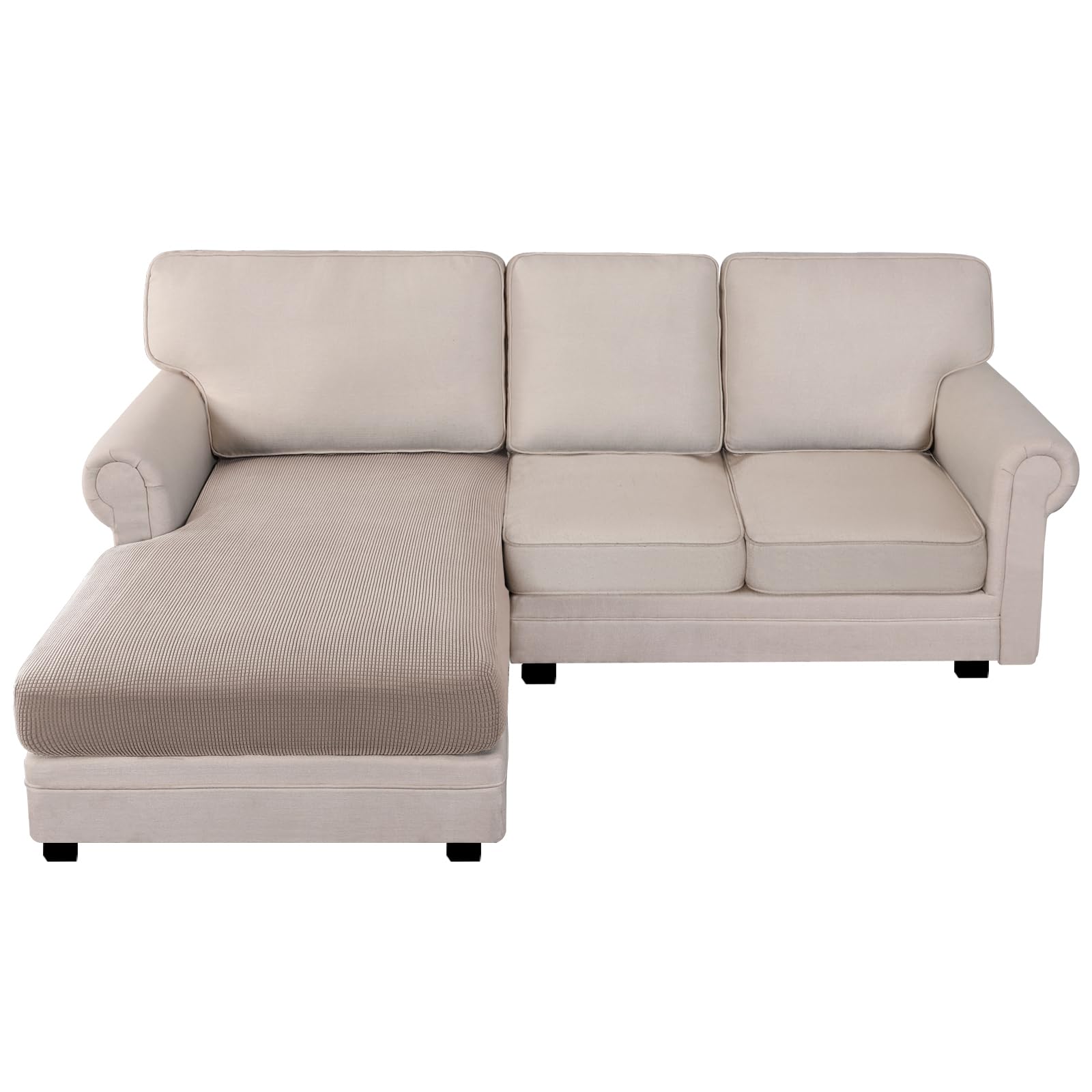 Bellahills Sand Sofa Seat Cushion Covers High Stretch Jacquard Fabric Couch Seat Slipcover Protector For Chaise Sofa With Elastic Bottom (Chaise, )