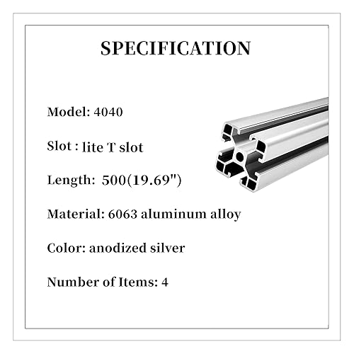 Miniatura 2 de BELLA BAYS 4 unids 19.69 pulgadas 19.685 in 4040 Lite T Slot extrusión de aluminio estándar europeo anodizado plata lineal guía marco para impresora