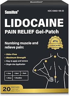 Sumifun Lidocaine Patches Maximum Strength 4% Lidocaine, Pain Relief Patches for Back, Neck, Knee, and Shoulders | Large Size and Long Lasting | Soothes Nerves, Joints, and Injuries (large, Count, 20)