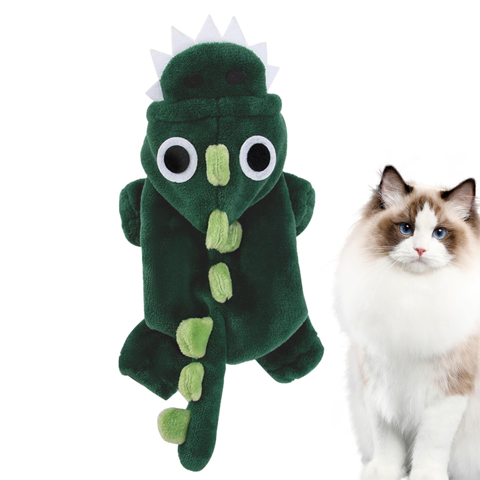 FLAVAS Disfraz de Dinosaurio Gato | Disfraz elástico de Dinosaurio para Mascotas, Traje de Felpa para Perro | Trajes de Super Cachorro Ropa Divertida con Capucha Disfraz de Dinosaurio de Halloween