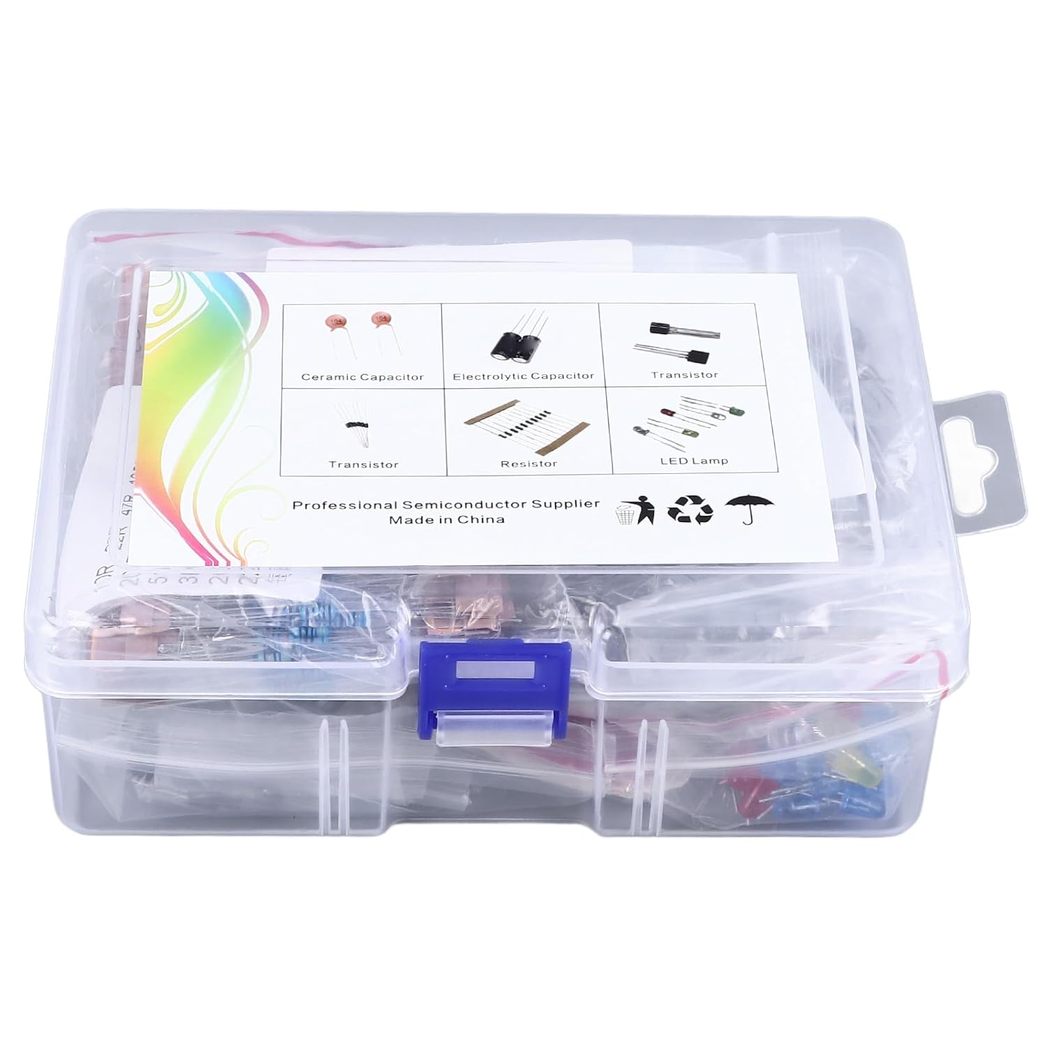 1500PCS Electronic Components Assortment Kit with Resistors Capacitors LEDs Diodes Transistors for DIY Projects Prototyping Repair