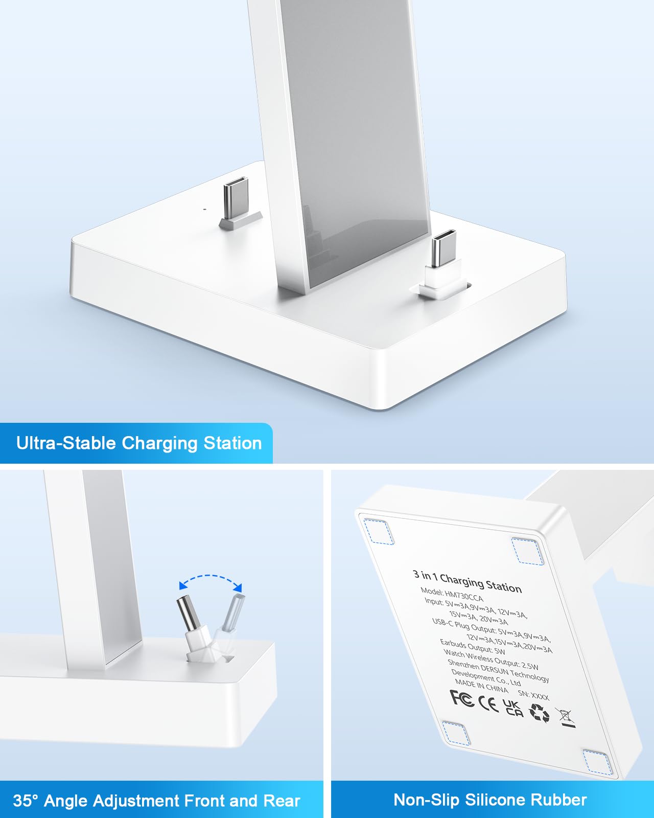 30W Fast Charging Station for Apple Devices - ADADPU 3 in 1 USB C Charger Stand for iPhone 17 16 15 Pro Max Plus & AirPods 4,Wireless Charger Dock Compatible with Apple Watch Ultra/10/9/8/7/6/5/4/3/SE