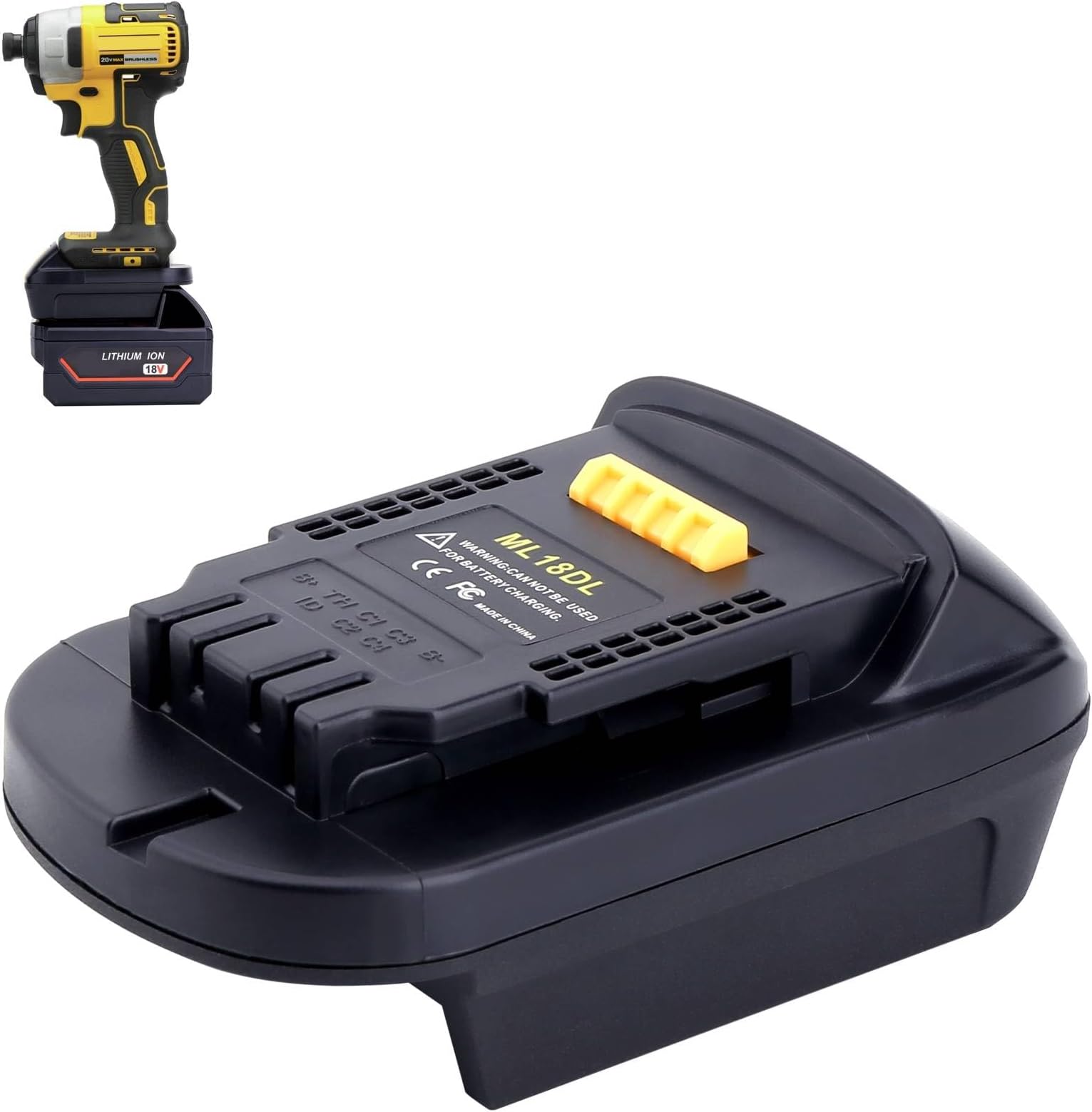 ML18DL Battery Adapter Compatible with Dewalt 20V Cordless Tools, Adapter Compatible with Mil-Waukee 18V M-18 Battery to Replacement for Dewalt 20V Max Lithium Batteries