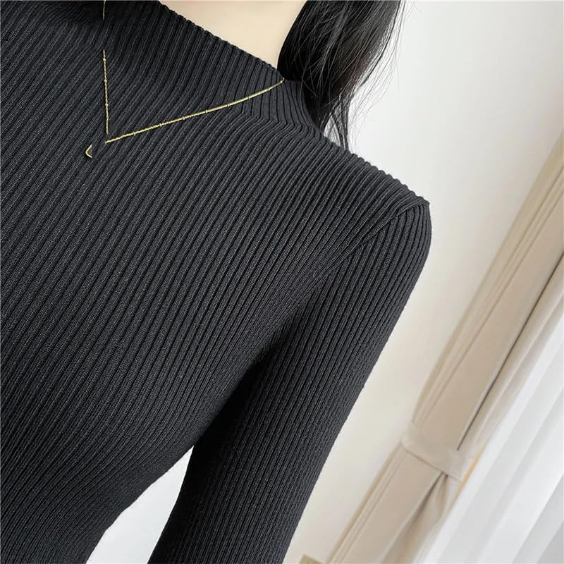 Dninmim Robe pull mi-longue à col roulé pour femme - Automne et hiver - Polyvalente - Coupe ajustée - Robe décontractée