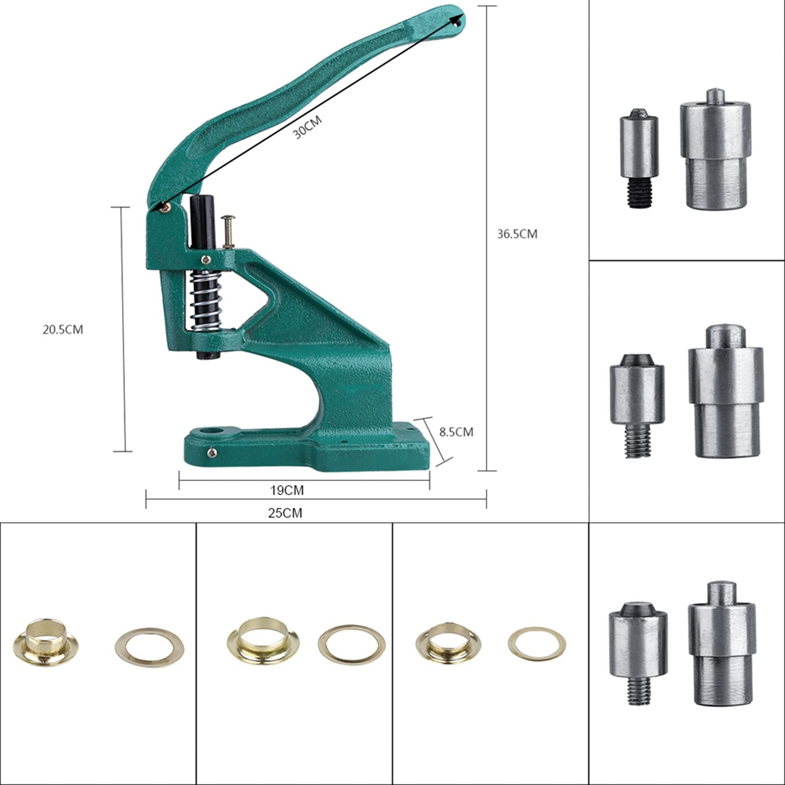 Máquina De Ojales, Prensa Manual Para Ojales, Herramienta Remachadora De Ojos Manual Para Trabajo Pesado Con 3 Troqueles Y 1500 Ojales (6/10/12 Mm) Para Perforar Cuero, Remaches, Pancartas, Manualidad