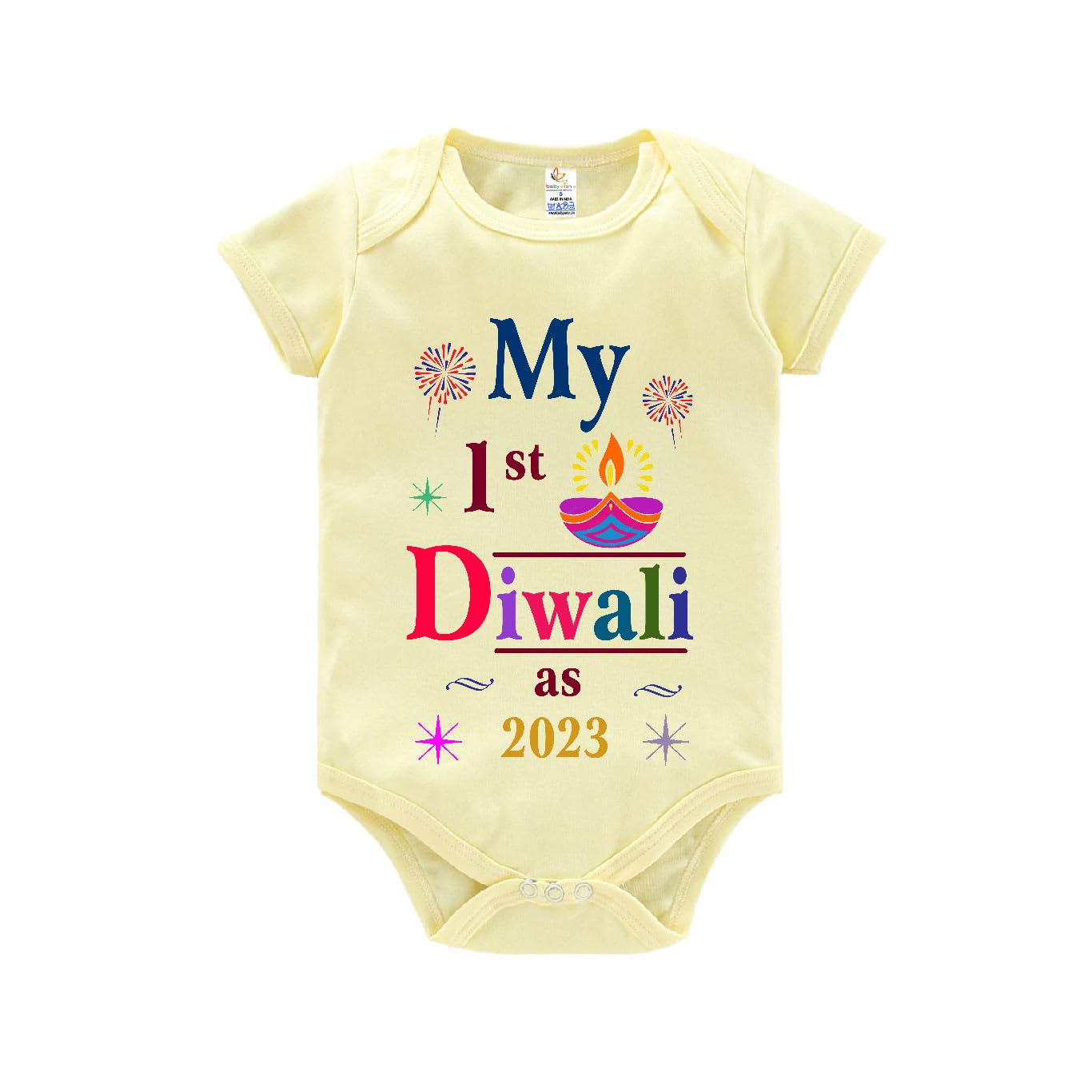 baby wishBaby Diwali Bodysuits Newborn Deepawali Romper Half Sleeve Unisex Romper My 1st Diwali as 2024"