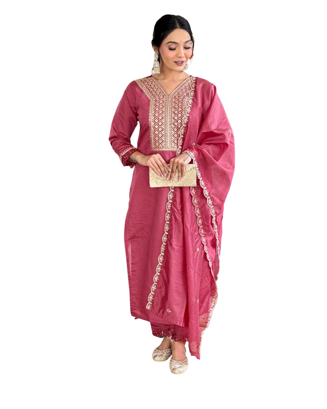 Shiv Textiles Silk Blend Embroidery Kurta Set For Women (Jd-Madhavi-Pink-L)