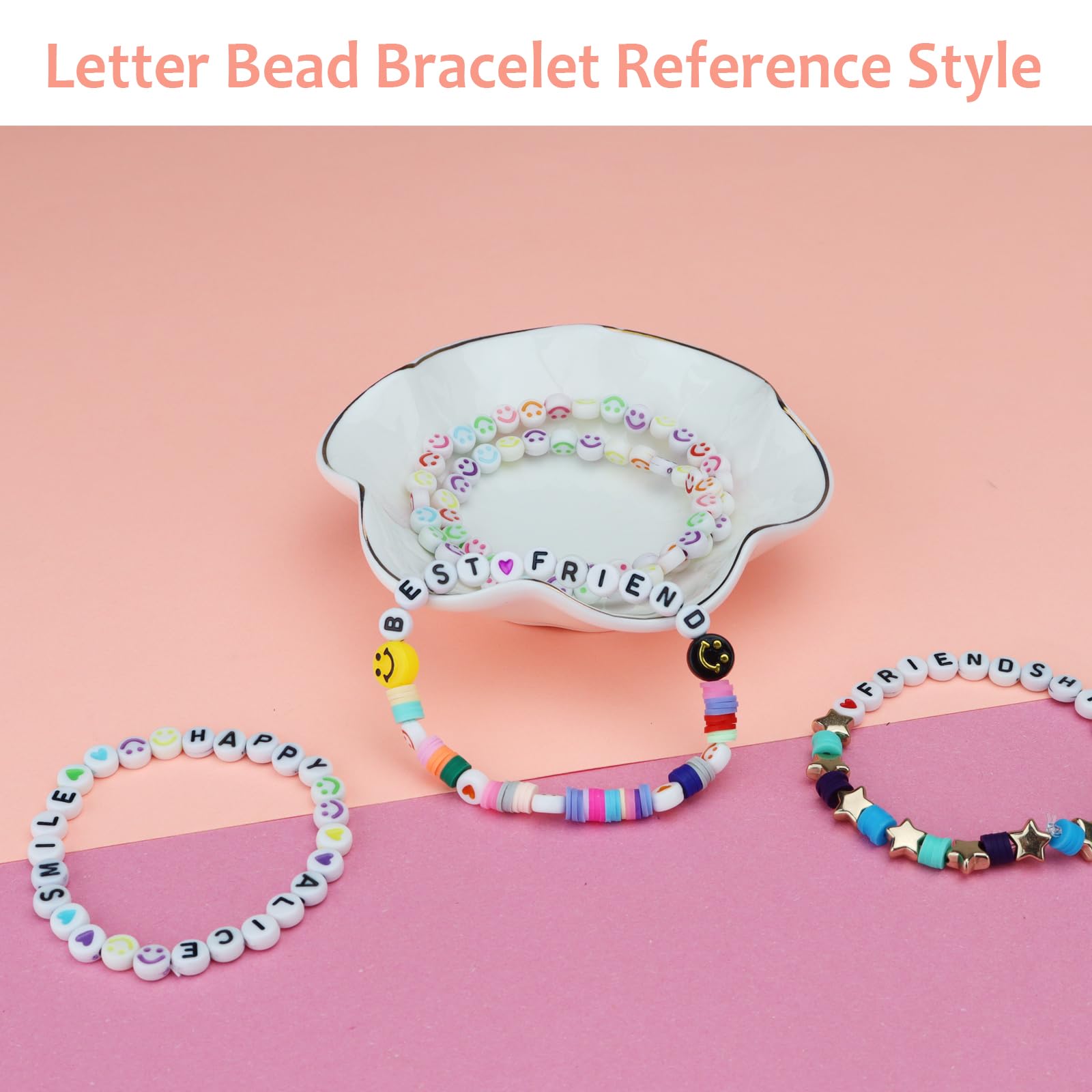 1400 Perline Per Braccialetti Newpop - Lettere A-Z E Cuori, Con Filo Elastico, Per Fai Da Te - Foto 4