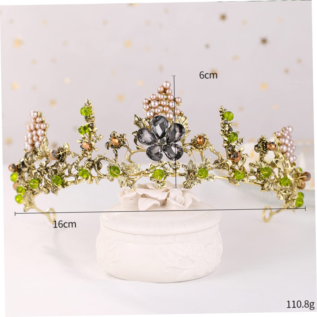 Tiara, ozdoba na głowę, diadem, diadem z diamentów, diadem z kamieni szlachetnych, diadem dla druhny, ślub ze strasami (zielony x 2 sztuki, 16X15X6 cm x 2 sztuki)