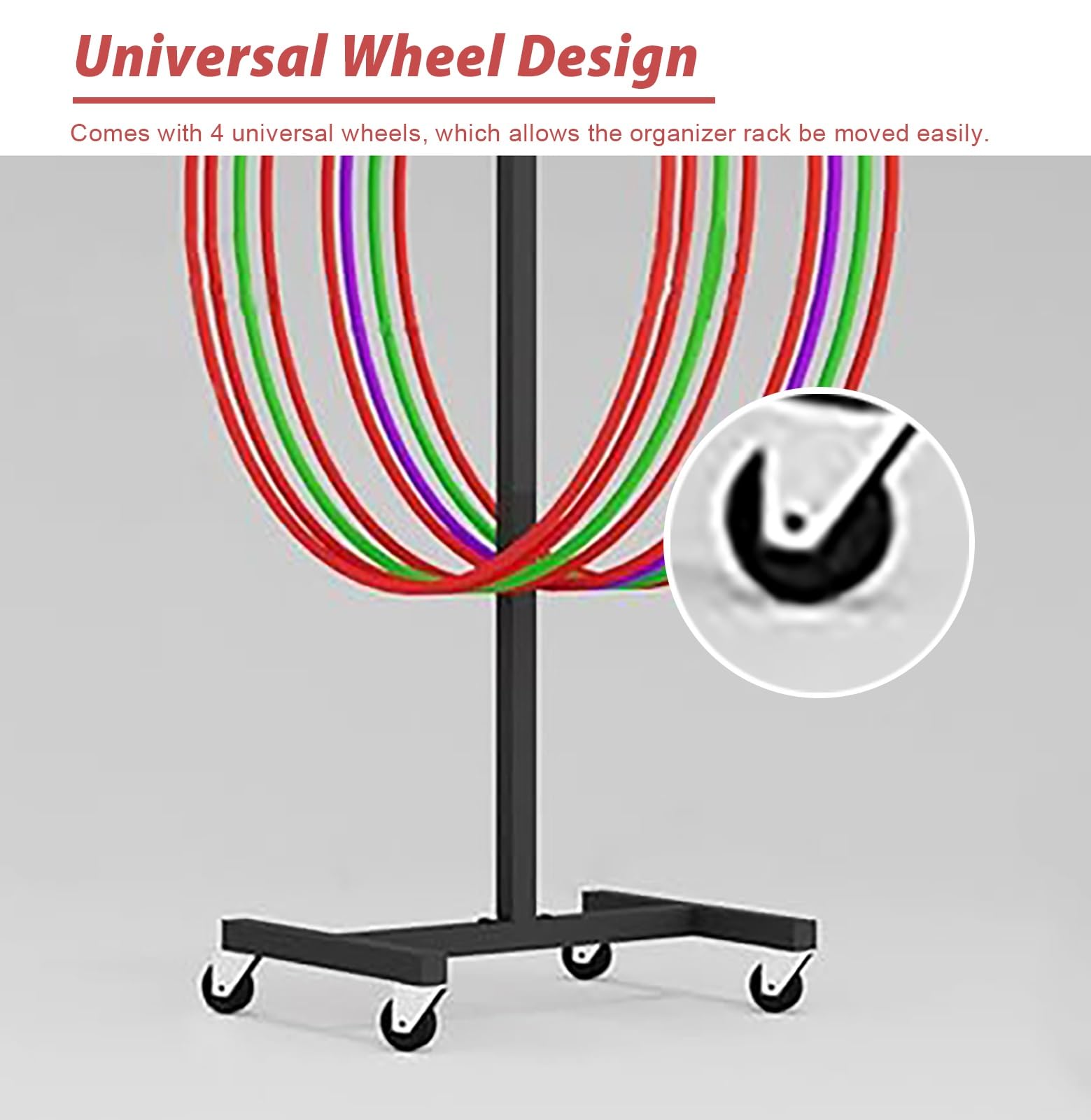 Soporte móvil para exhibición de Aros de Fitness - Organizador para Aros de Hula Hoop, Cuerdas para Saltar y Equipos de Ejercicio - Ideal para escuelas y gimnasios