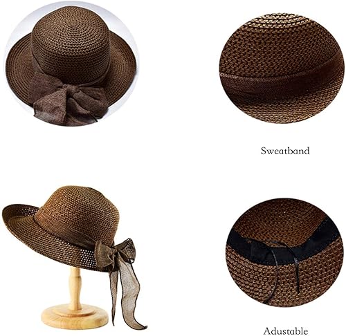 Miniatura 5 de Cyiecw Sombreros flexibles para el sol para mujer, gorra de ala ancha de verano, sombrero de paja de playa, UV UPF50, algodón plegable, Small-Large