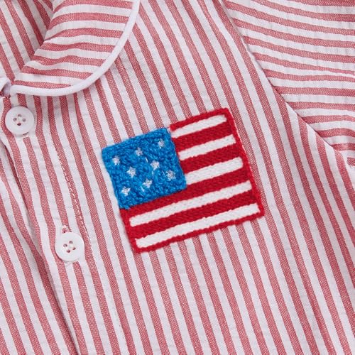 Toddler Baby Boy Girl 4th of July Pajamas American Flag Embroidery Striped T-Shirt Shorts Kids Nightgown Summer PJs4