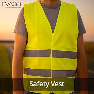 EVAQ8 Advanced Car Safety Kit with Extinguisher and Torch UK Standard Parts Includes Warning Triangle, First aid kit, Emergency Blanket, Safety Hammer, Torch, high Visibility Vest, Carry Bag