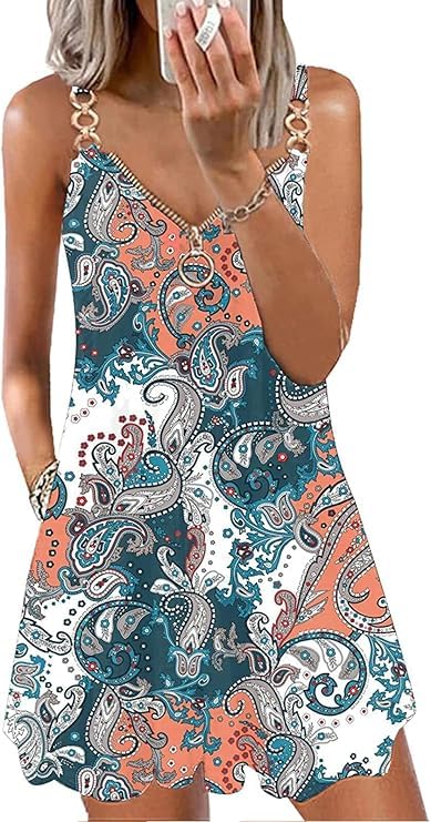Ranphee Robe Ete Femme Chic et Elegant 2026 Vetement Fleurie Robes Tshirt Trapèze Décontractée D'été à Bretelles Zippées col en V avec Poches