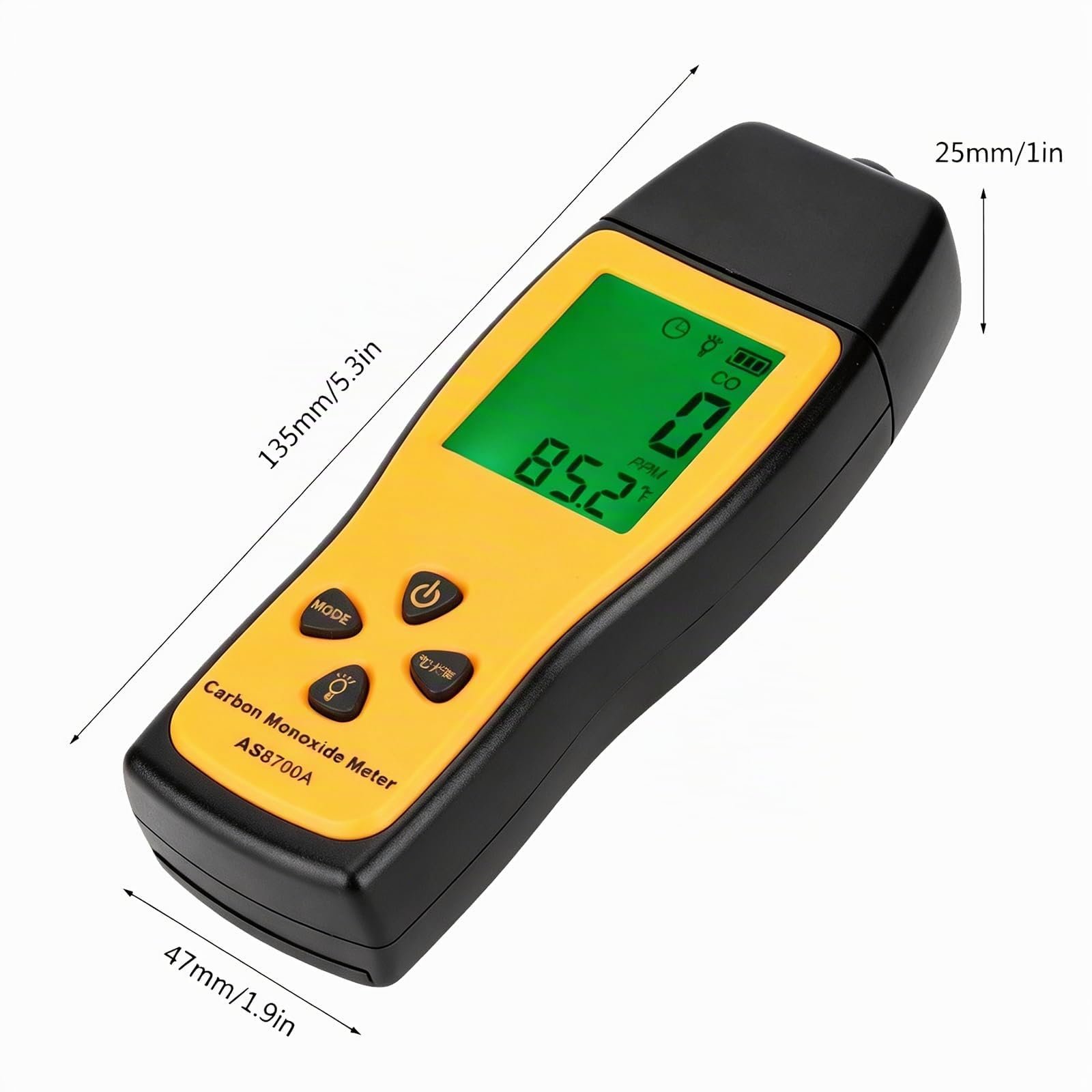 Détecteur de Monoxyde de Carbone, Testeur Et Détecteur de Monoxyde de Carbone Portable Haute Précision, Moniteur Portable de Fuite de Gaz CO pour Atelier, Détecteur de CO LCD 0～1000 ppm