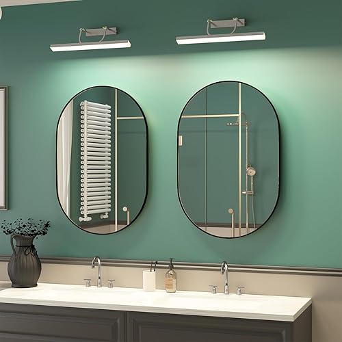 Manocorro Espejo de pared ovalado negro de 20 x 30 pulgadas, espejo de baño ovalado grande con marco de aleación de aluminio, vertical y horizontal,