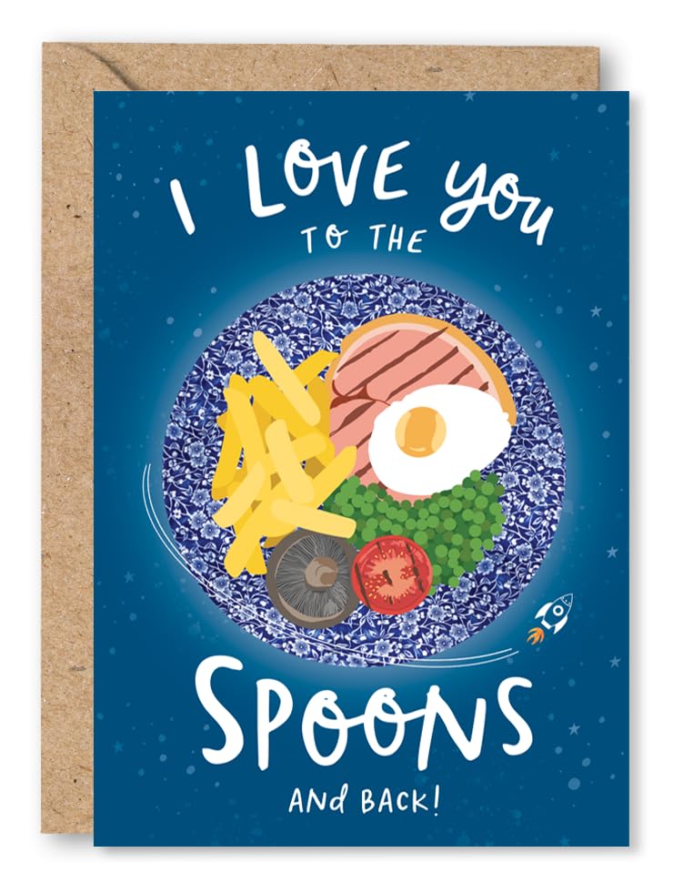 Funny Wetherspoons Anniversary Card for Him Her Men Women Partner Girlfriend Boyfriend Husband Wife Other Half Valentines Day Card for Food Lover Pub - I Love You To The Spoons And Back!