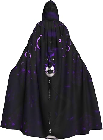 Ancient Map World Globe Halloween Costume,Unisex Full Length Hooded Robe Cloak Long Velvet Cape Cosplay Costume