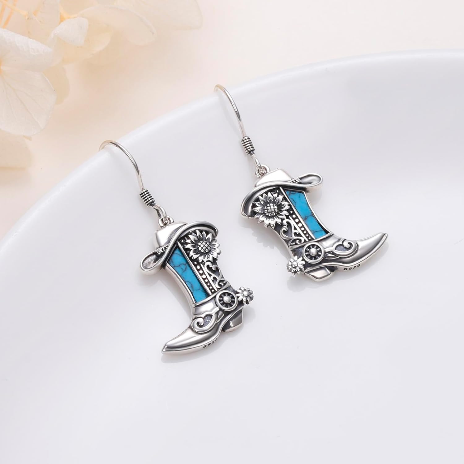 Turquoise Western Earrings for Women 925 Sterling Silver Cowgirl Dangle Earrings Western Country Jewelry Gifts for Cowgirl Cowboy - Image 2