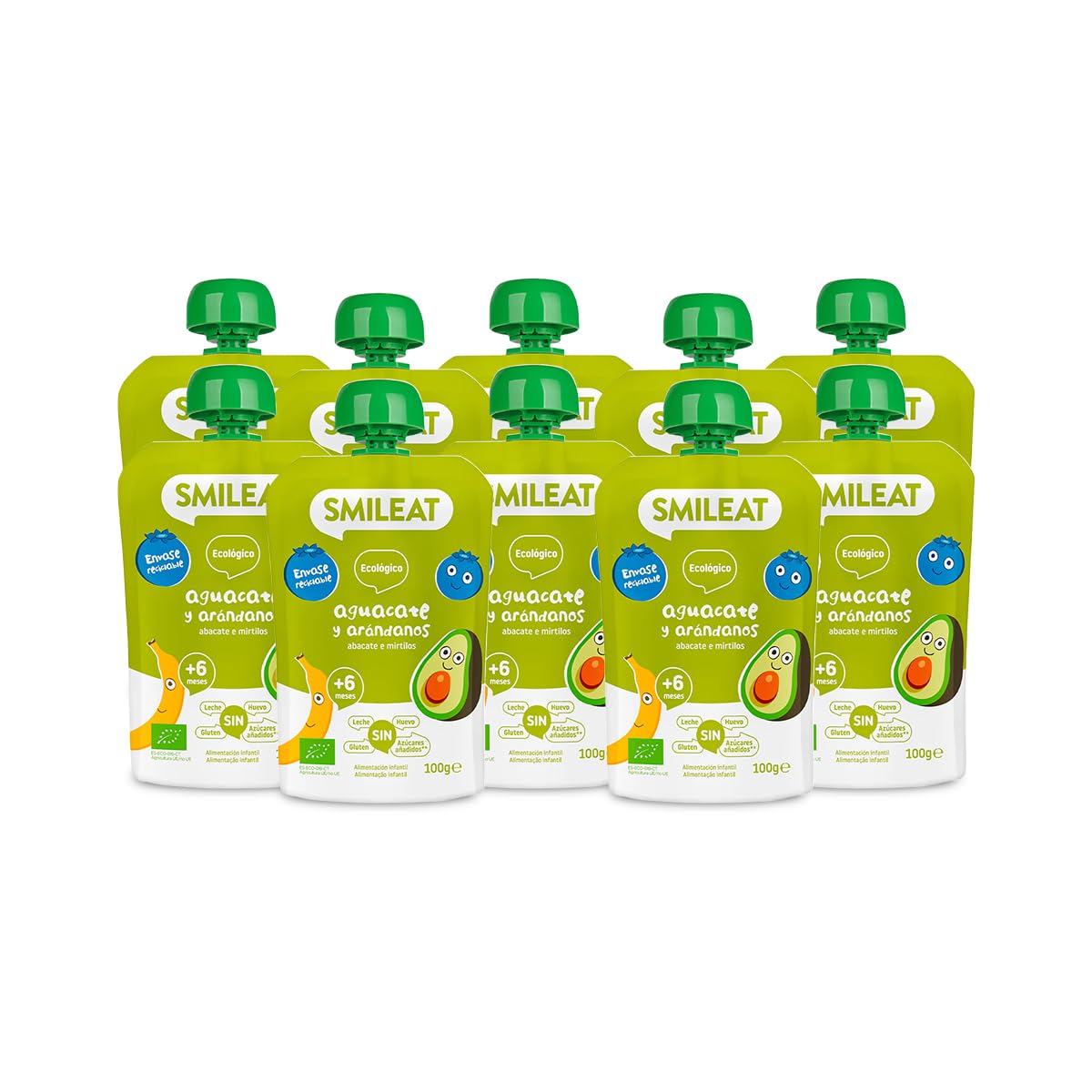 Smileat - Pouch de Aguacate y Arándanos, Ingredientes Naturales Bebibles, Para Bebés a Partir de los 6 Meses - 100g — view 14