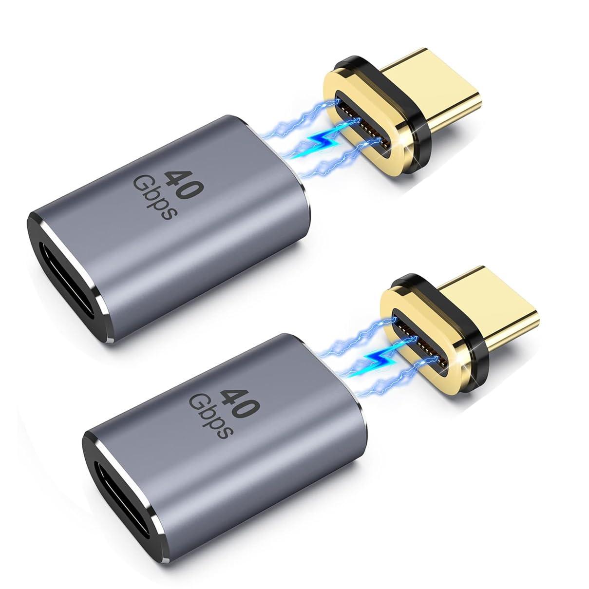 ETZIN USB C Magnetic Adapter, Magnetic USB C Adapter 24 Pins with PD 100W Fast Charge USB 4 40Gbps 8K 60Hz for Thunderbolt 3/4, Pro/Air/ROG Ally/Steam Deck/PS5 PSVR 2, Straight(EPL-1105TC, Pack-of-2)