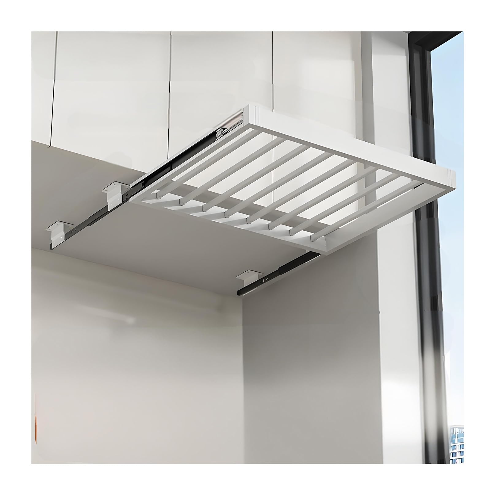 Ukryta suszarka do ubrań nad pralką | Wykonana ze stopu aluminium, teleskopowa i regulowana, odpowiednia do suszenia i przechowywania (biała, 560-610 mm)