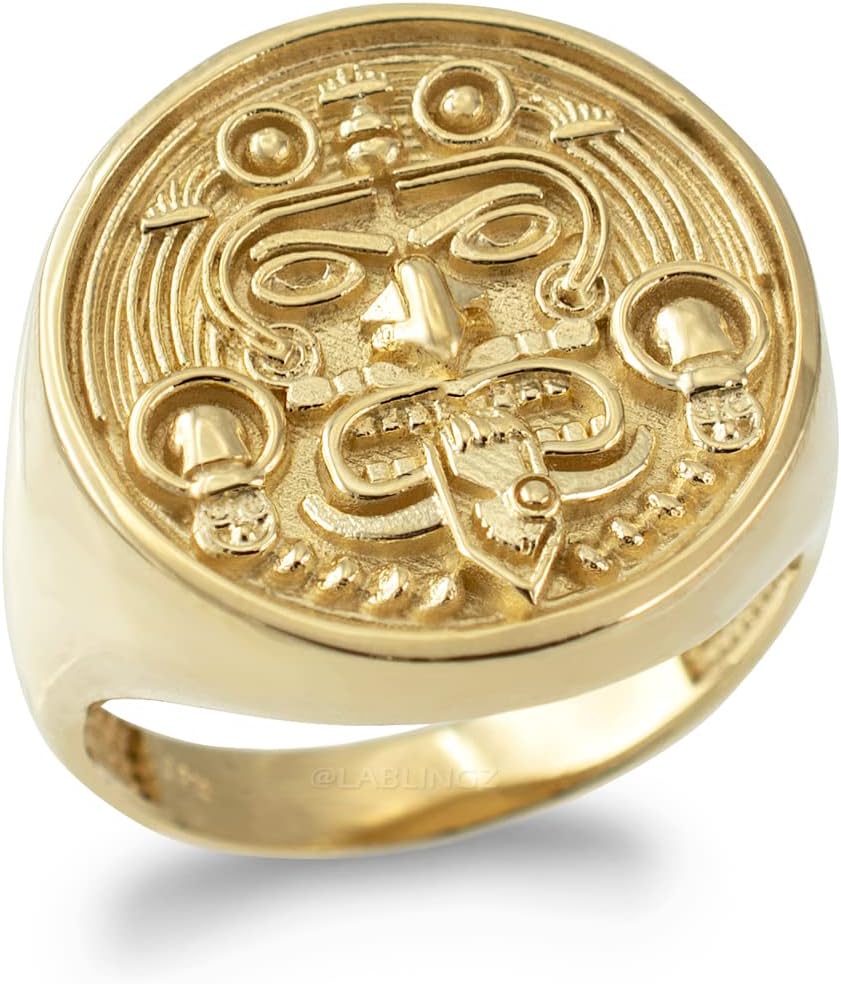 LA BLINGZ 10K Yellow Gold Aztec Mayan Sun Ring