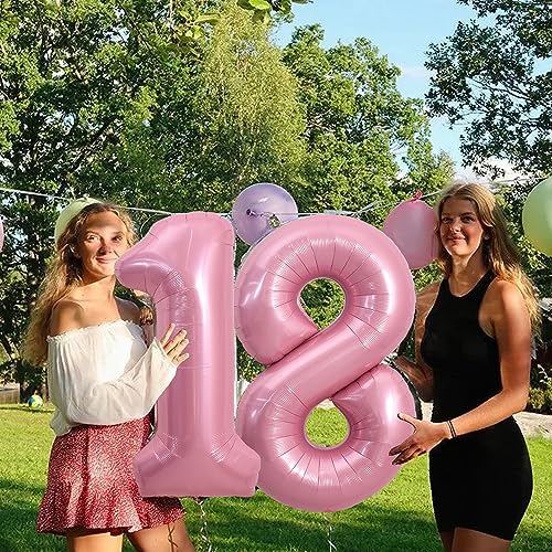 Image of TONIFUL 40 Inch Light Pink Large Numbers Balloons Number 18 Helium Balloons Pink Foil Mylar Big Digital 18 Pastel Balloons for 18th Birthday Party 18th Anniversary Supplies Decorations
