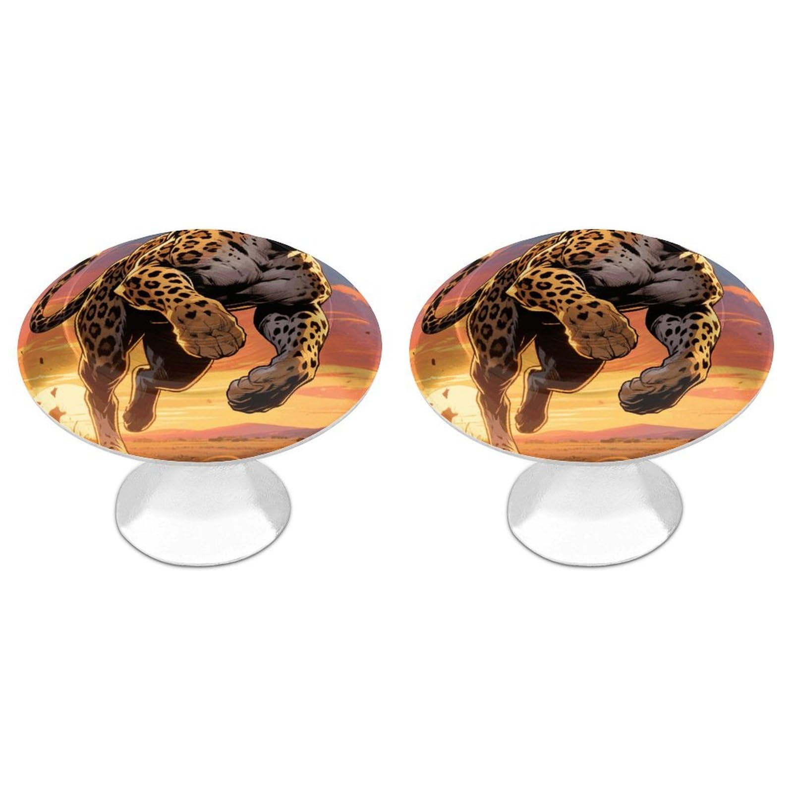 Fodpand White 2 Pack Cabinet Knobs 1.1 Inch Single Hole Drawer Pulls Handles Decorative Sunset Cheetah Furniture Knobs For Dresser Kitchen Bathroom Cupboard Wardrobe Vanity Closet Door Hardware