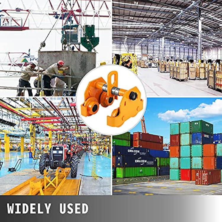 3 Ton Heavy Duty Manual Capacity Plain 6000LBS Push Track Roller Trolley Crane Lift Dual Wheels Garage Hoist for Straight Curved I Beam (Manual Trolley 3 Ton)