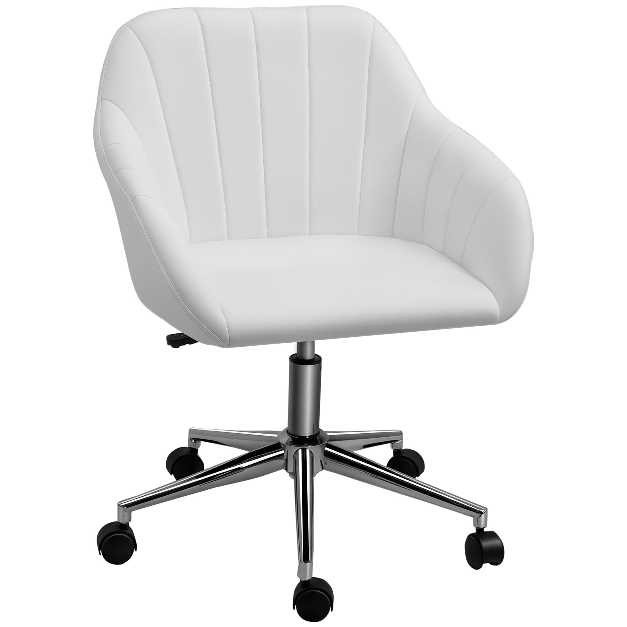 Vinsetto Mid Back Home Office Chair Computer Desk Chair with PU Leather, Adjustable Height, Swivel Wheels for Study, Bedroom, White