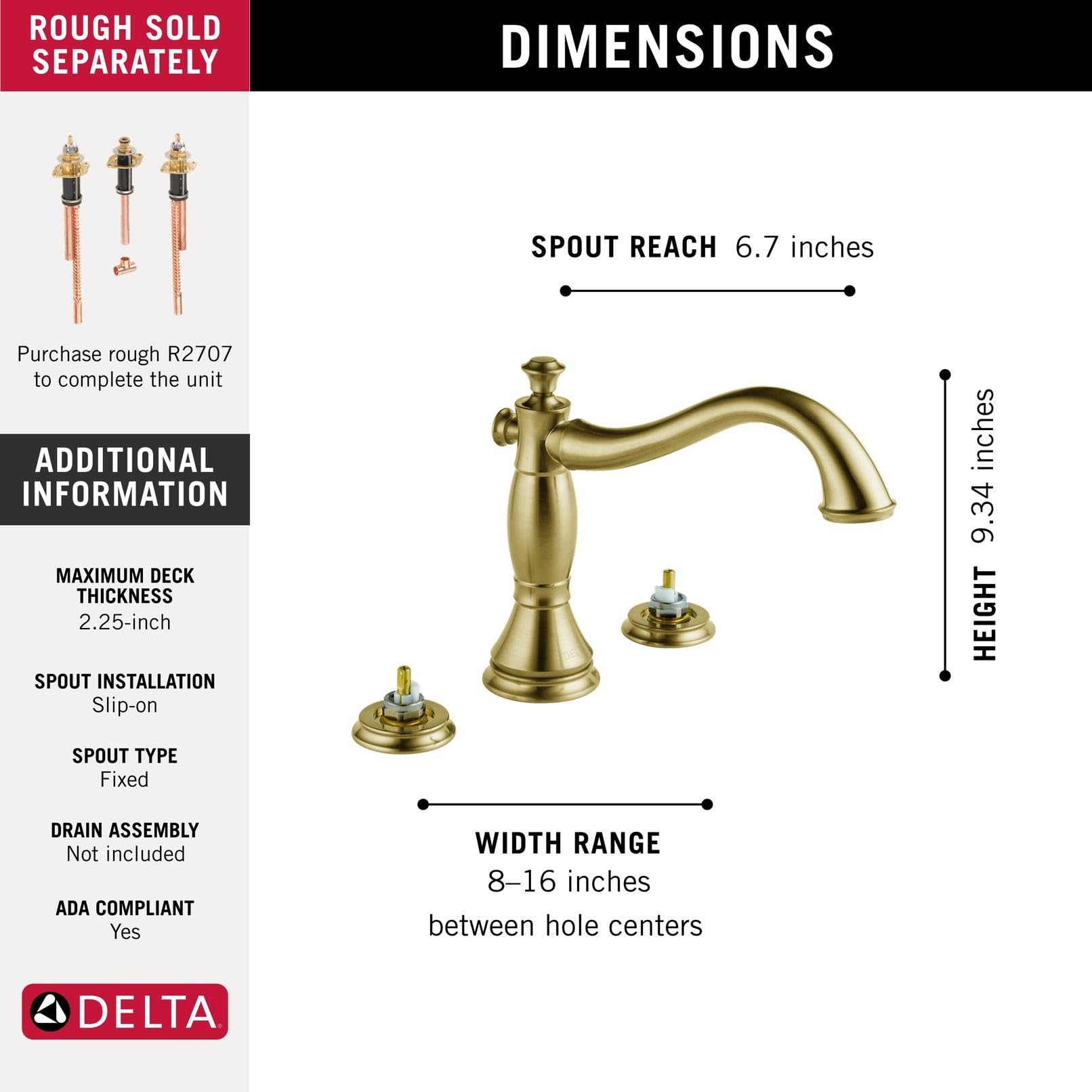 Delta Cassidy Roman Tub Faucet, Brushed Gold Deck Mount Bathtub