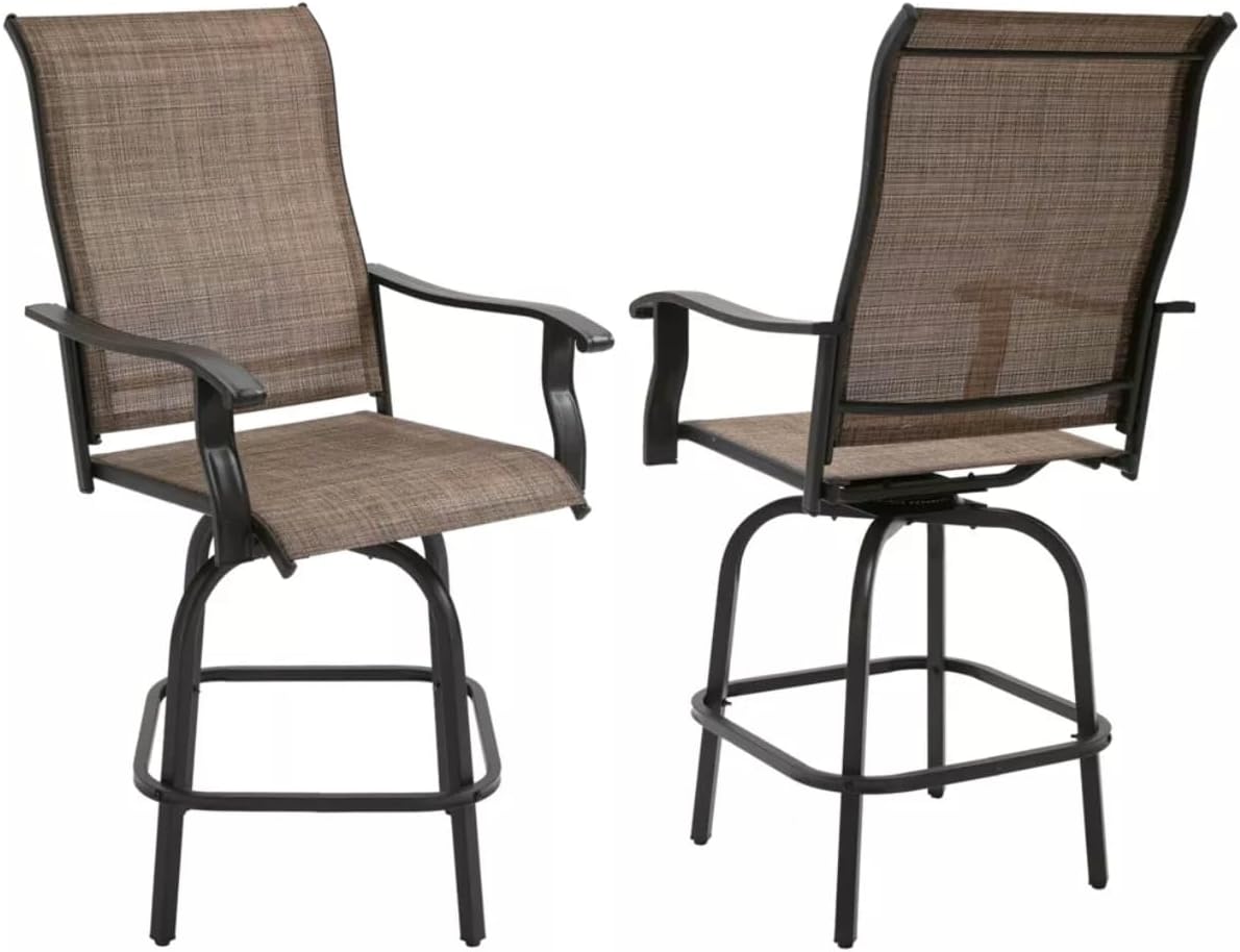 3 Piece Patio Swivel Bar Set, High Top Outdoor Table and Chairs for 2，All Weather Textile Fabric Patio Bar Set for Home, Backyard, Garden, Lawn, Porch (Brown Set of 3)