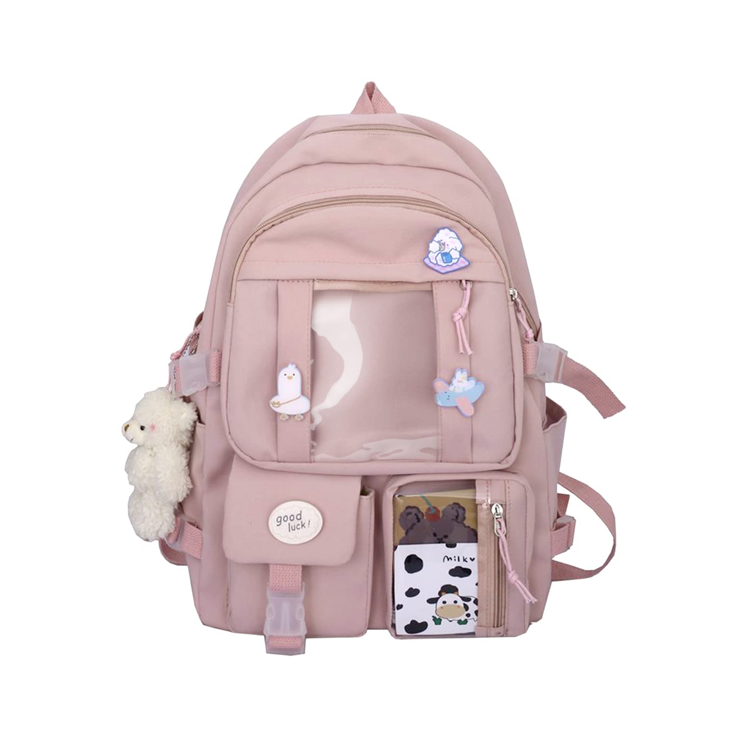 Sac à dos nylon adolescent multi-poches rose grand volume imperméable