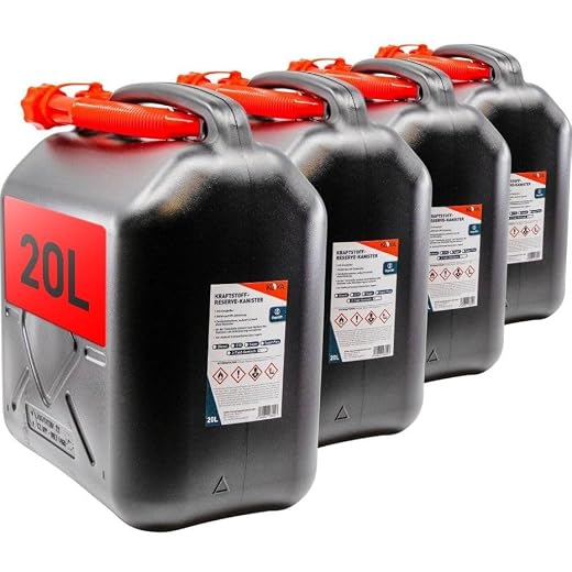 KOVA® 4x Benzinkanister 20L SCHWARZ mit Ausgießer für Benzin & Diesel