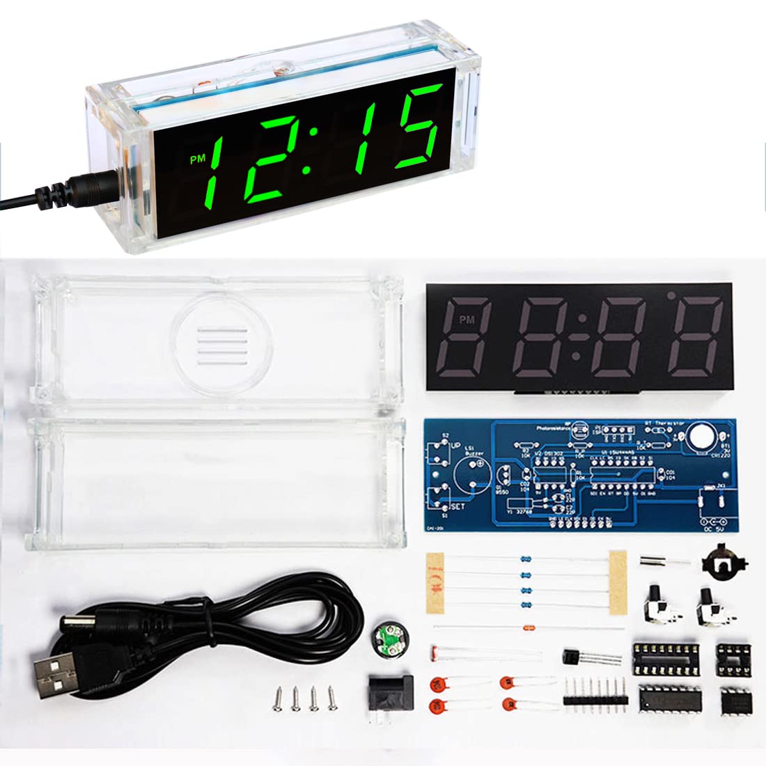 Gikfun 4-Digit LED Electronic Alarm Clock DIY Kits with Acrylic Shell Soldering Practice Learning Project EK1985