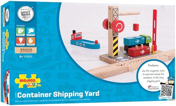 Bigjigs Rail, Shipping Container Yard, Wooden Toys, Wooden Crane, Wooden Train Track Accessories, Bigjigs Train Accessories, Train Toy, Kids Train Set