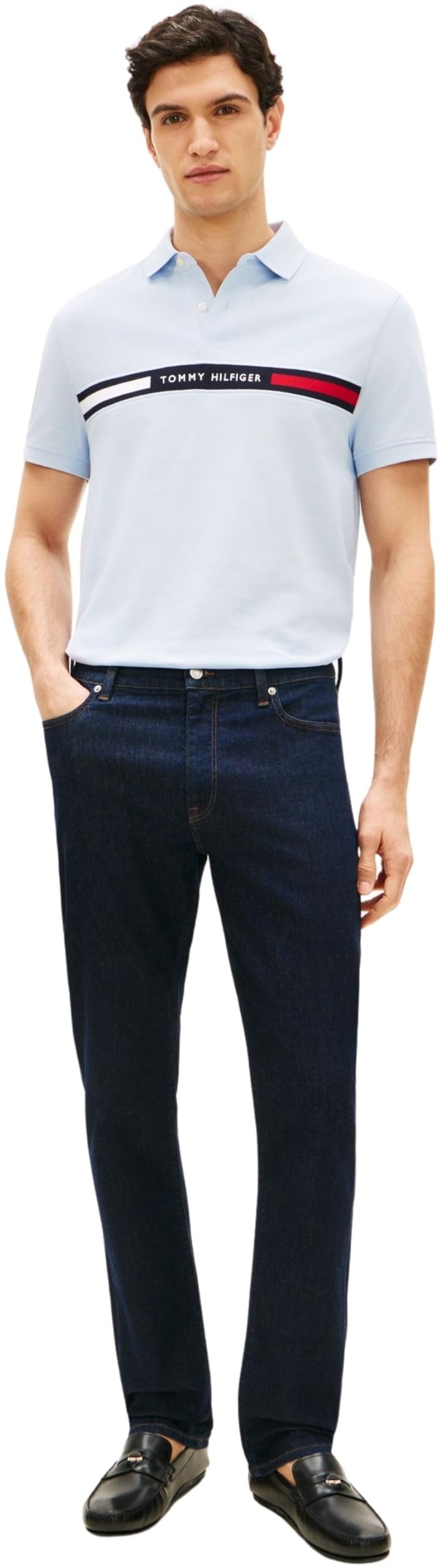 Tommy Hilfiger Polo de Manga Corta Hombre Chest Insert Regular Fit, Azul (Breezy Blue), XL