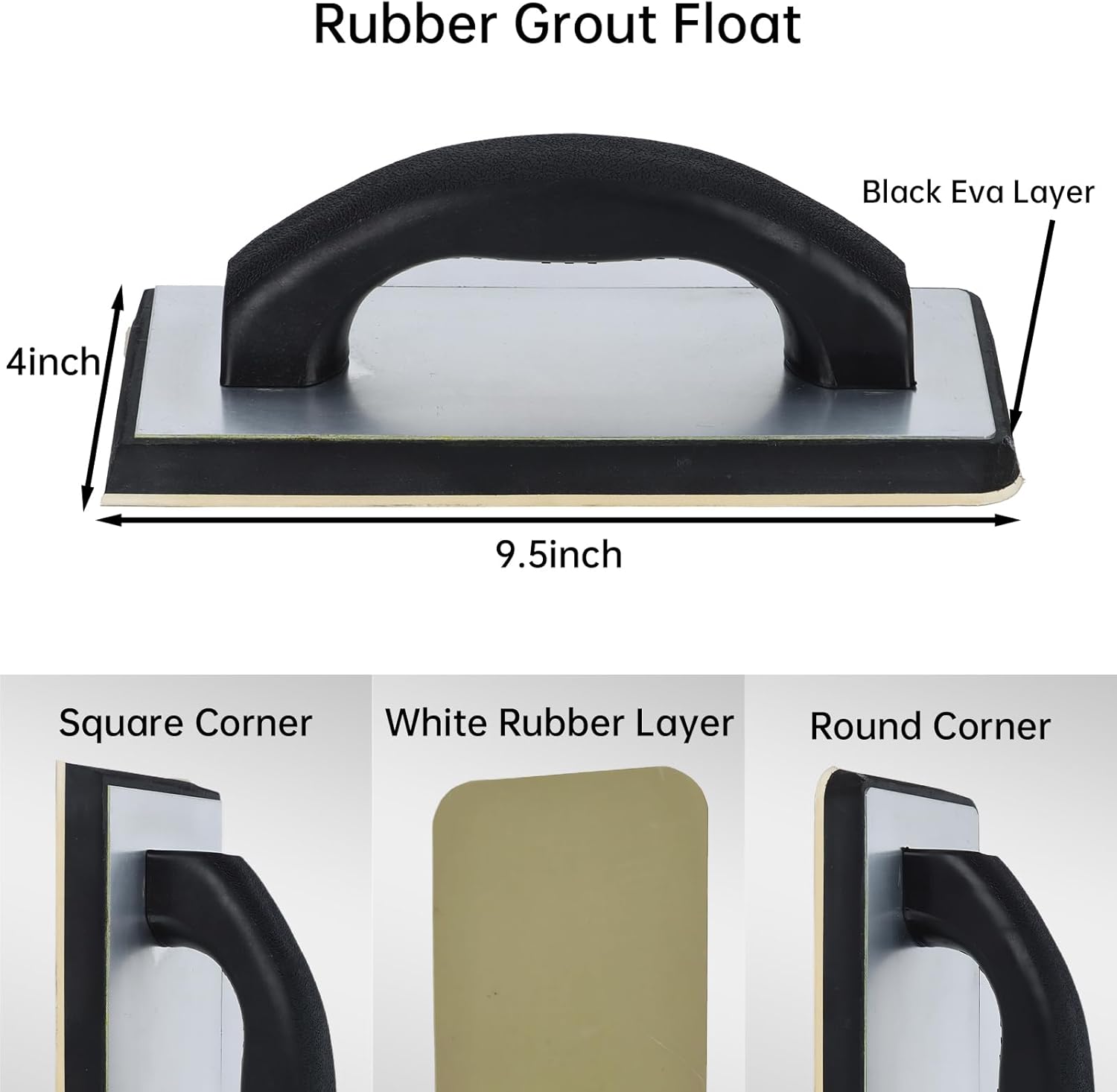 Square Notched Tile Trowel Set, with Rubber Grout Float,Grout Sponge and Work Gloves,Ideal for Masonry Tiling Tools and Flooring Installation