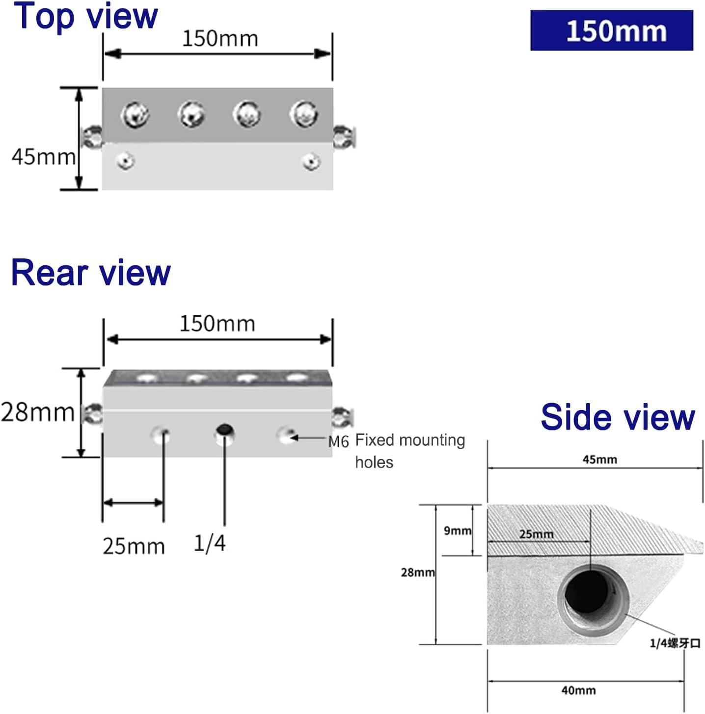 Soffiatore a lama d'aria per soffiaggio di polvere, lama d'aria industriale con interfaccia filettata da 1/4", compatibile con compressori d'aria per linee di produzione