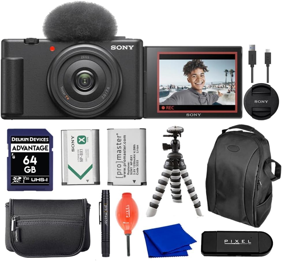 Sony ZV-1F Vlog Camera for Content Creators and Vloggers (Black) Bundle with Advanced Accessories | ZV1F/B