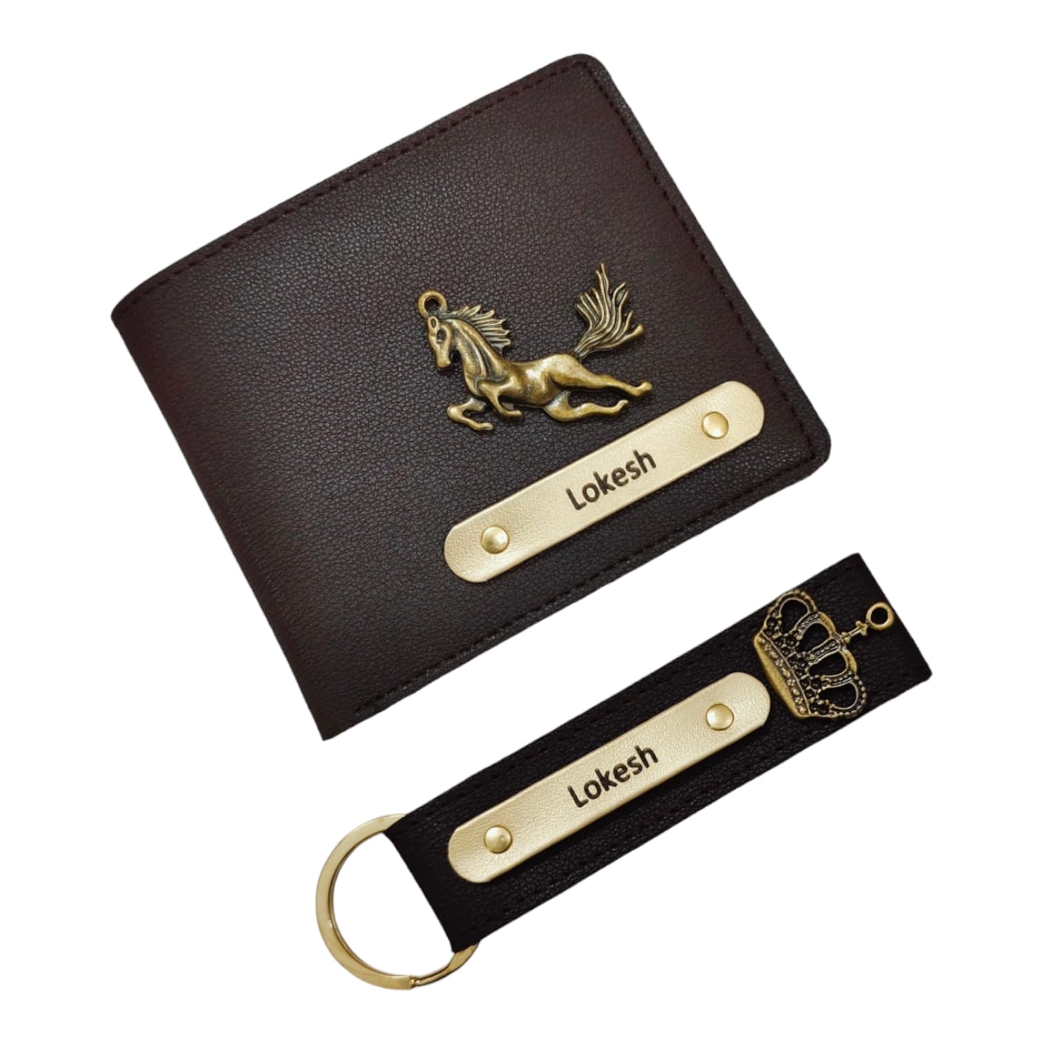 New Personalised Wallet & Keychain Combo Gift for Men (Brown)-image-2