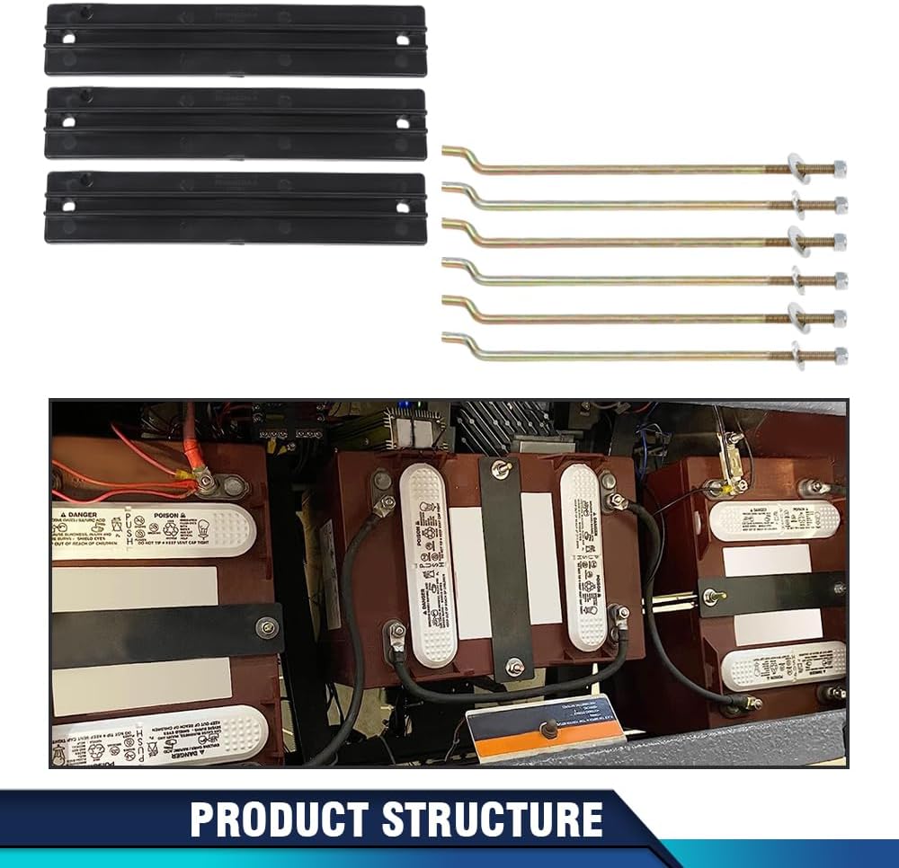 PIT66 Golf Cart Battery Hold Down Retainer Plate Rod Kit Compatible with Club Car DS and Carryall Electric Golf Cart 1981-2013