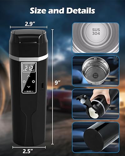 Miniatura 16 de Hervidor eléctrico de viaje para automóvil, hervidor de té eléctrico portátil, calentador de agua de temperatura libremente ajustable, hervidor