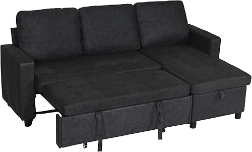 FHFO Sofá cama extraíble, sofá cama convertible con cama de almacenamiento, sofá pequeño en forma de L para espacios pequeños, sofá cama extraíble 3