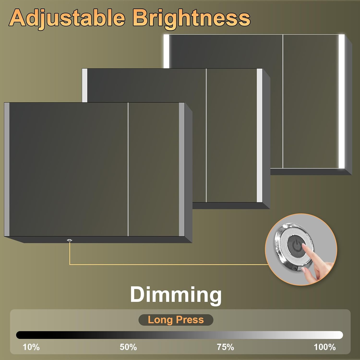 Medicine Cabinet Mirror with Lights, Fully Assembled Lighted Medicine Cabinets for Bathroom, Surface Mount Large Black LED Medicine Cabinet with Storage (24" H x 32" W, Horizontal)