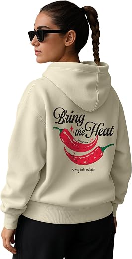 JUNEBERRY® Polycotton Spun Oversized Fit Drop Shoulder Hooded Sweatshirt Full Sleeves Back Graphic Printed Jumper Hoodie f...